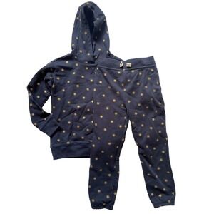 Crewcuts Navy Blue Cotton Blend Sweatsuit with Gold Stars and Hearts • Size S 🗣